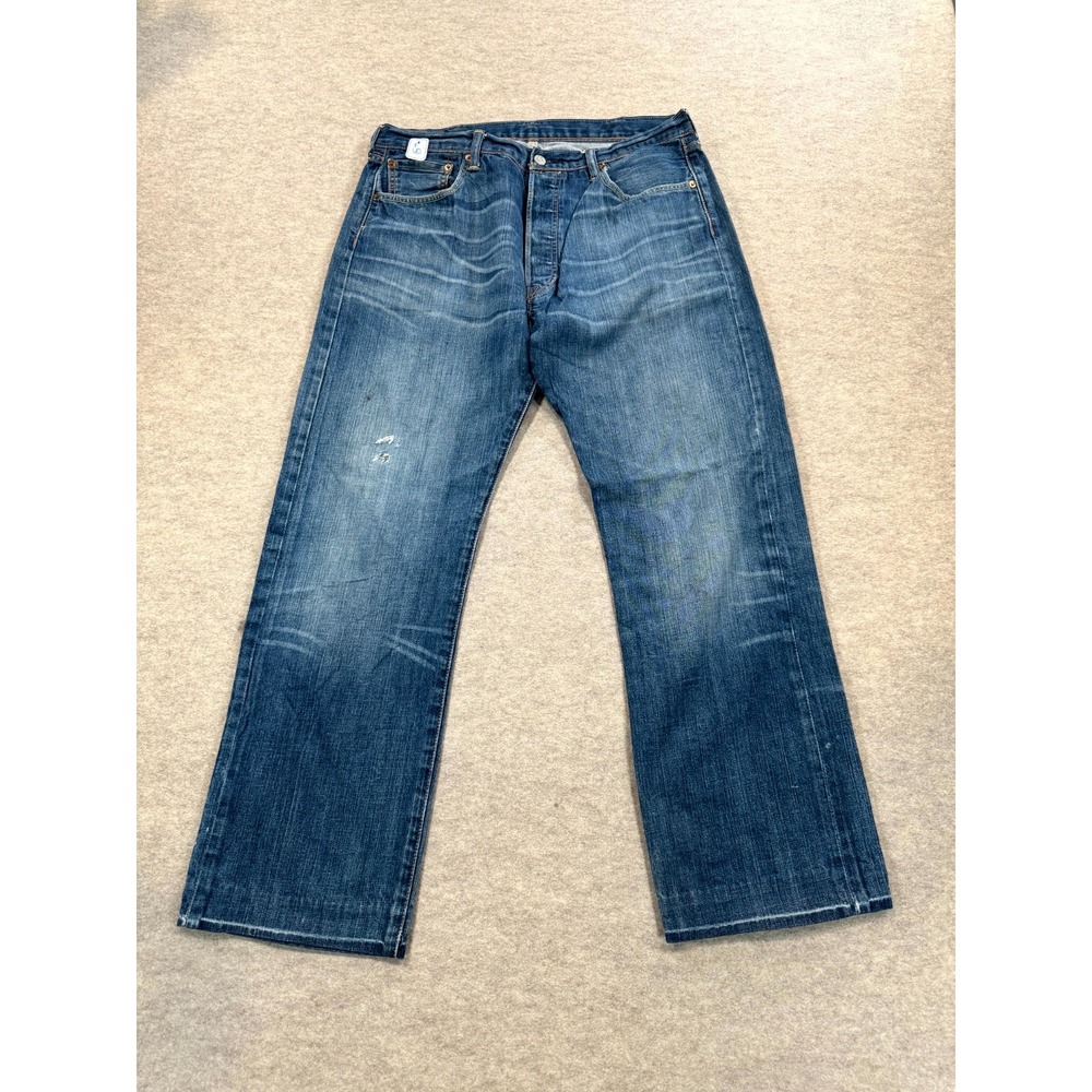Levis 501 Straight Jeans Mens 38x34 Blue Whisker Denim Cotton Dark wash Mid Rise